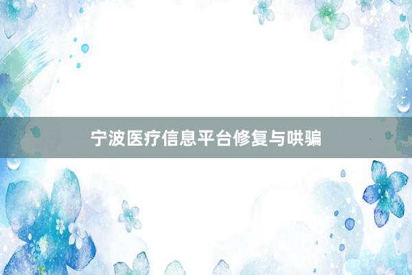 宁波医疗信息平台修复与哄骗